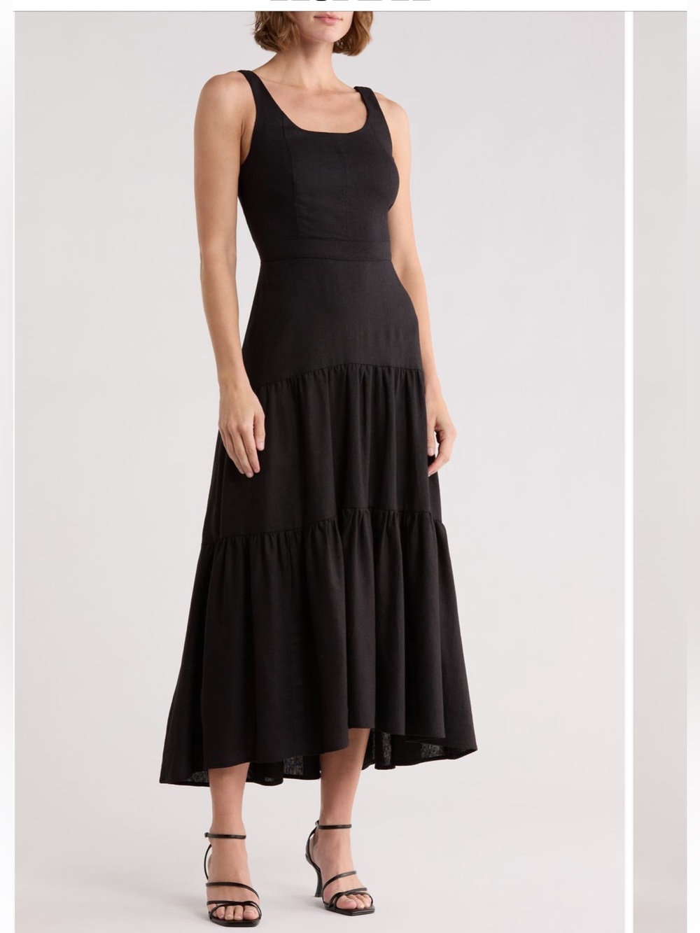 NWT DKNY Square neck fit and flare Black Tiered Midi Dress
